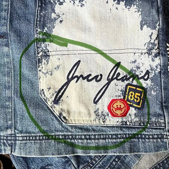 Vintage JNCO Jeans Denim Jacket Y2K Streetwear Graphic Logo Blue Mens - Picture 6 of 9